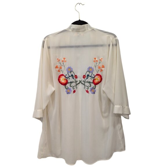 Ya Los Angeles Sheer Off-White Embroidered Kimono Style Top - Picture 2 of 6